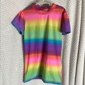 Rainbow Neon Striped Rashguard Swim Shirt